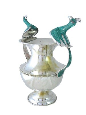 Turquoise Bird Handles on Silver Vase