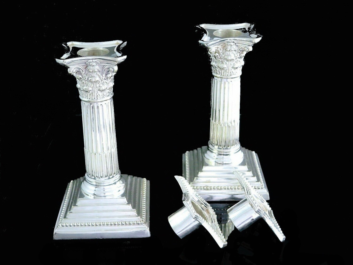 Pair Vintage Silver Plate Corinthian Candlesticks Candle Holders