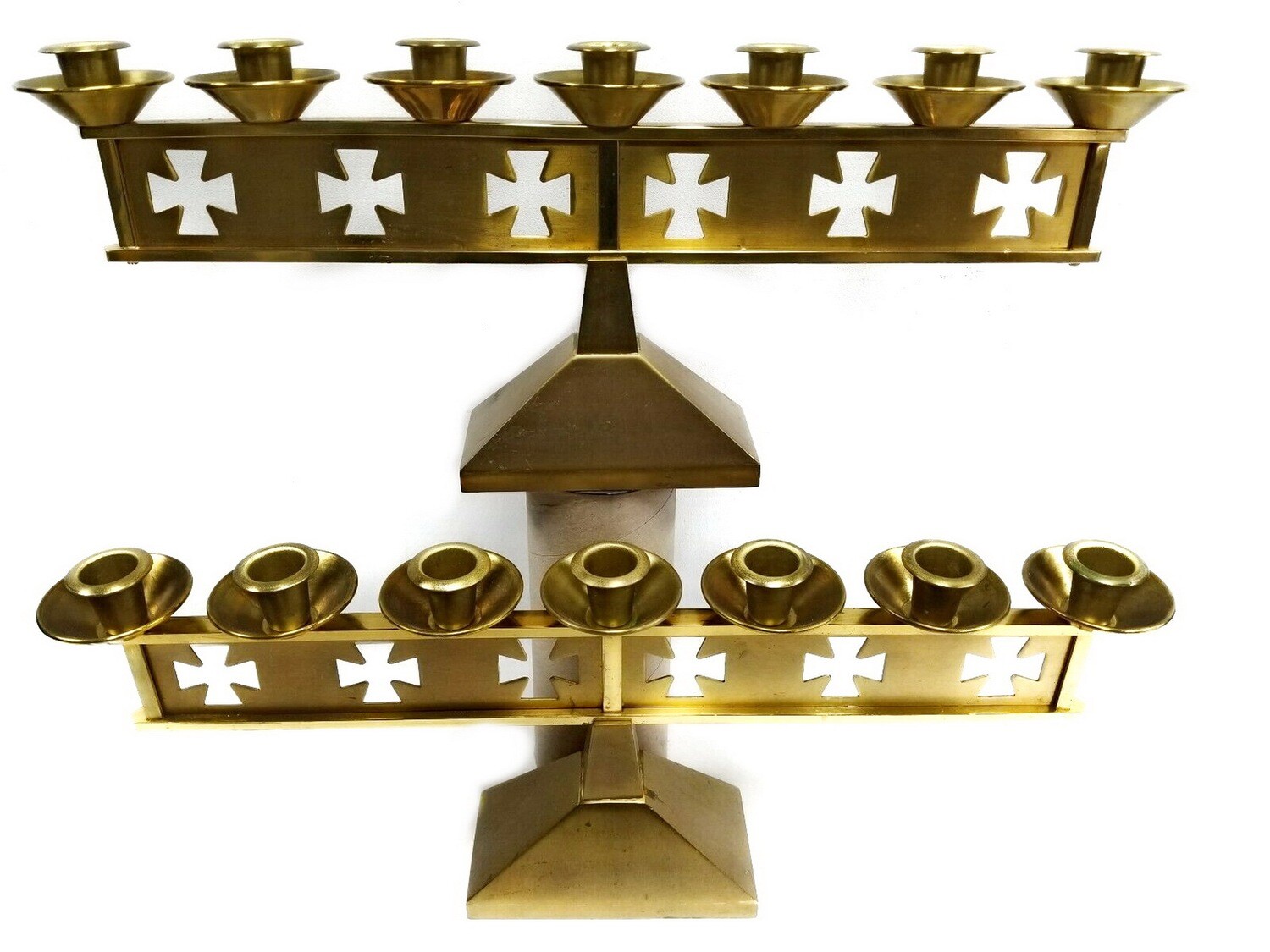 2 French Brass Church Candelabra with 7 Candle Holders Each