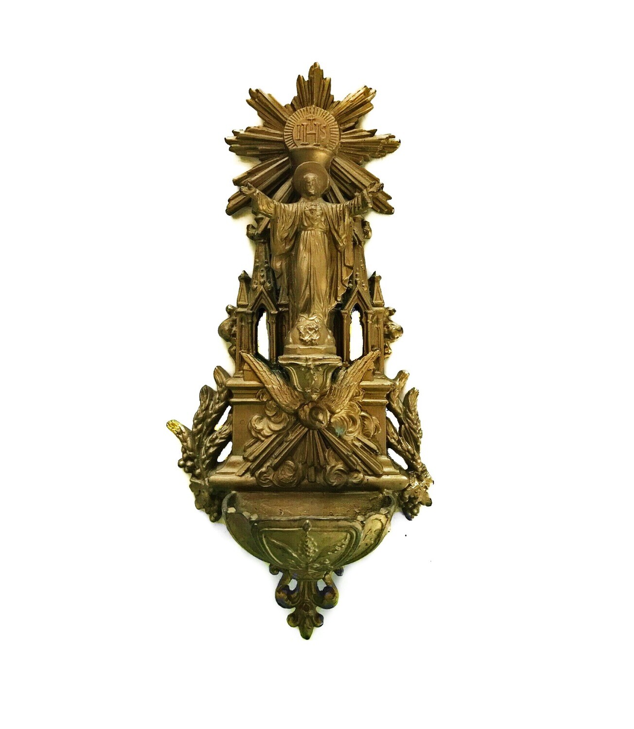 French Antique Church Holy Water Font 10 Inch Gothic