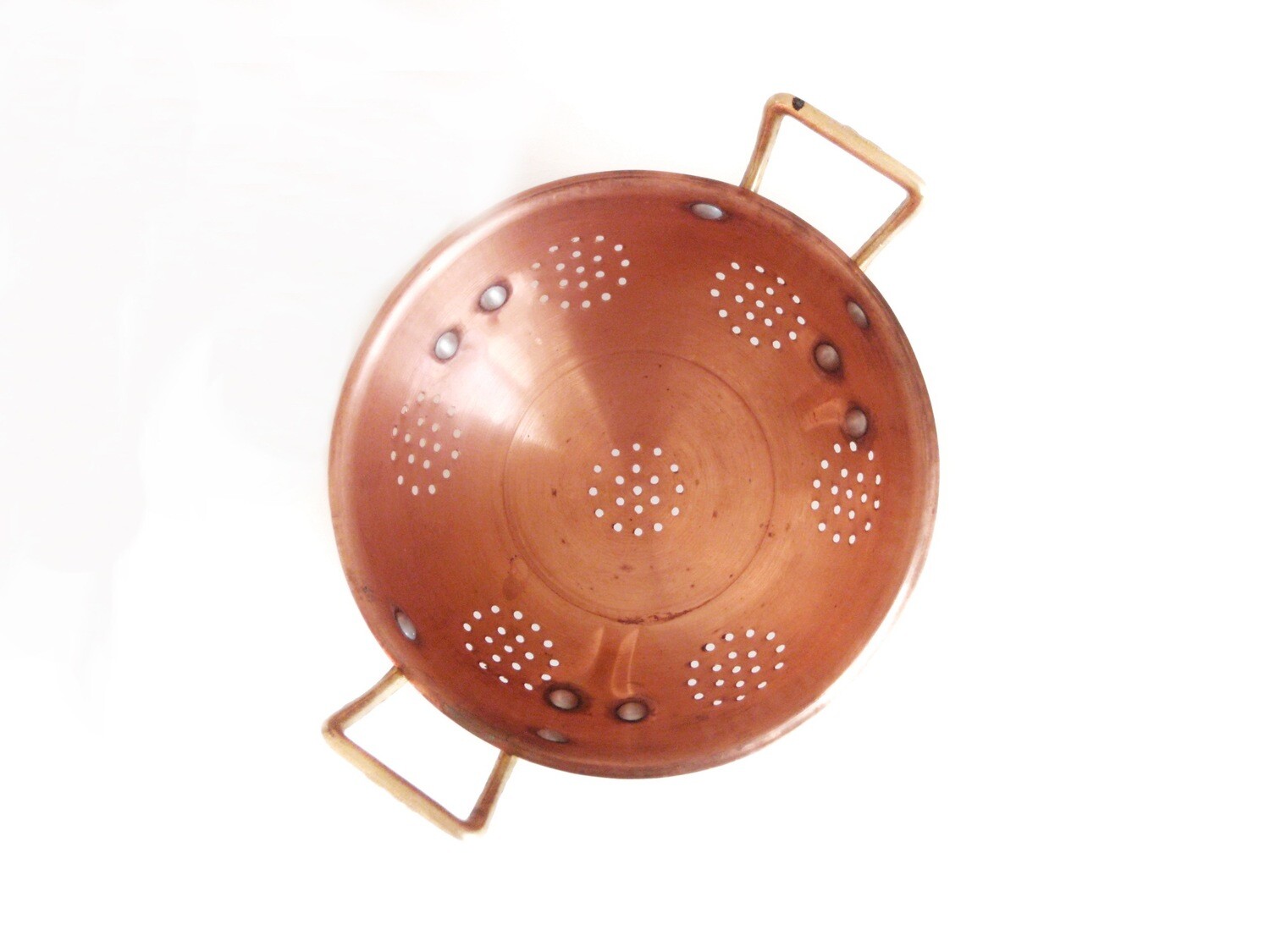 Vintage Solid Copper Brass Footed Strainer Berry Bowl
