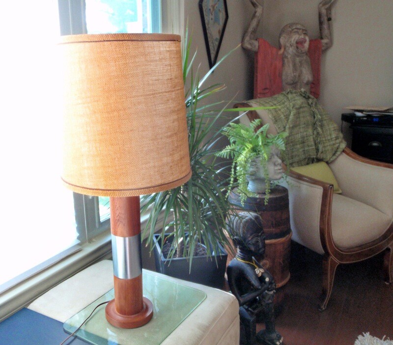Danish Modern Solid Teak Table Lamp Steel Accent