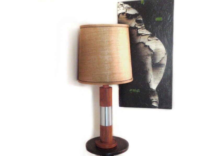 Danish Modern Teak Steel Table Lamp 
