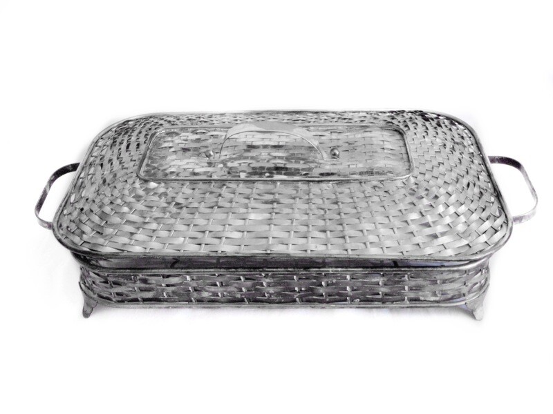 Rare Woven Silver Basket Serving Tray 