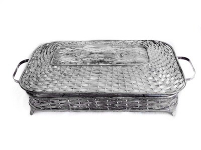 Rare Woven Silver Basket Serving Tray 