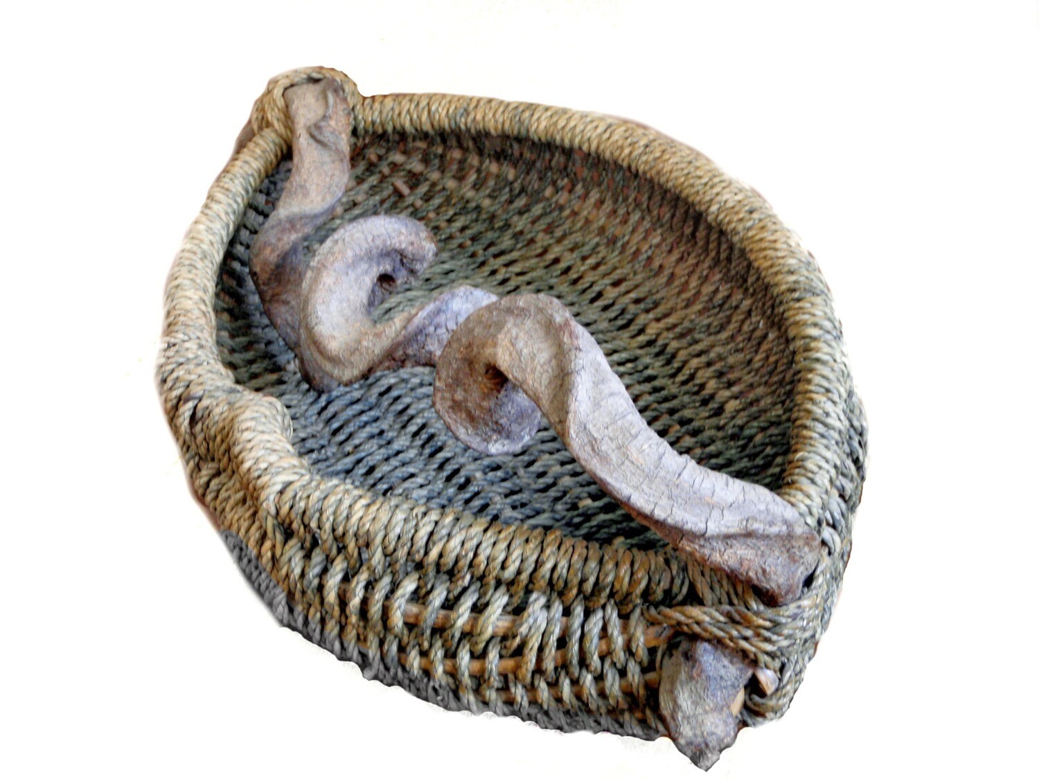 Vintage Bespoke Artisan Basket Curly Wood Handle