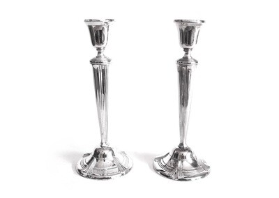 Pair Elegant Art Deco Silver Candlesticks Candle Holders