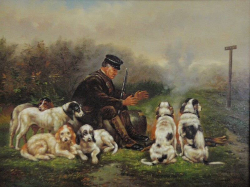 Hunter and Dogs Oil Paining 