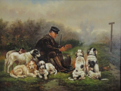 Hunter and Dogs Oil Paining