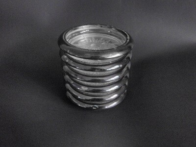 6 Vintage Italian Silver Cut Glass Coasters or Ashtrays