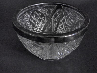 Vintage Cut Glass Silver Sugar Bowl with Tongs