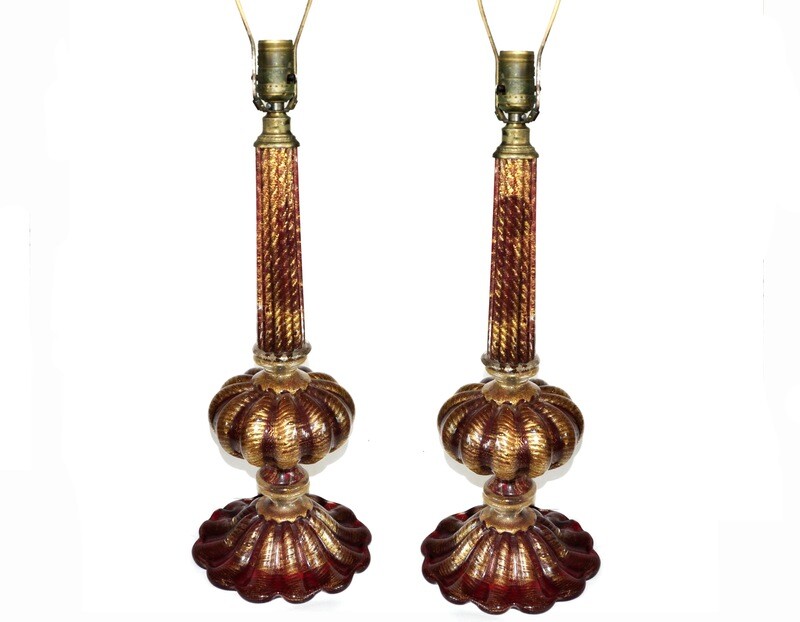 PAIR Ercole Barovier Toso Oro Italian Art Glass Lamps