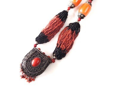 Vintage Amber Resin Naga Beads Necklace Stash Medallion