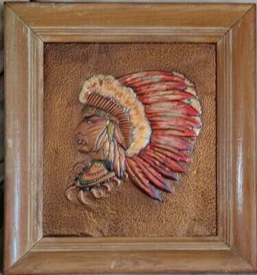 Vintage Hand Crafted Copper Indian Chief Bas Relief Wall Art