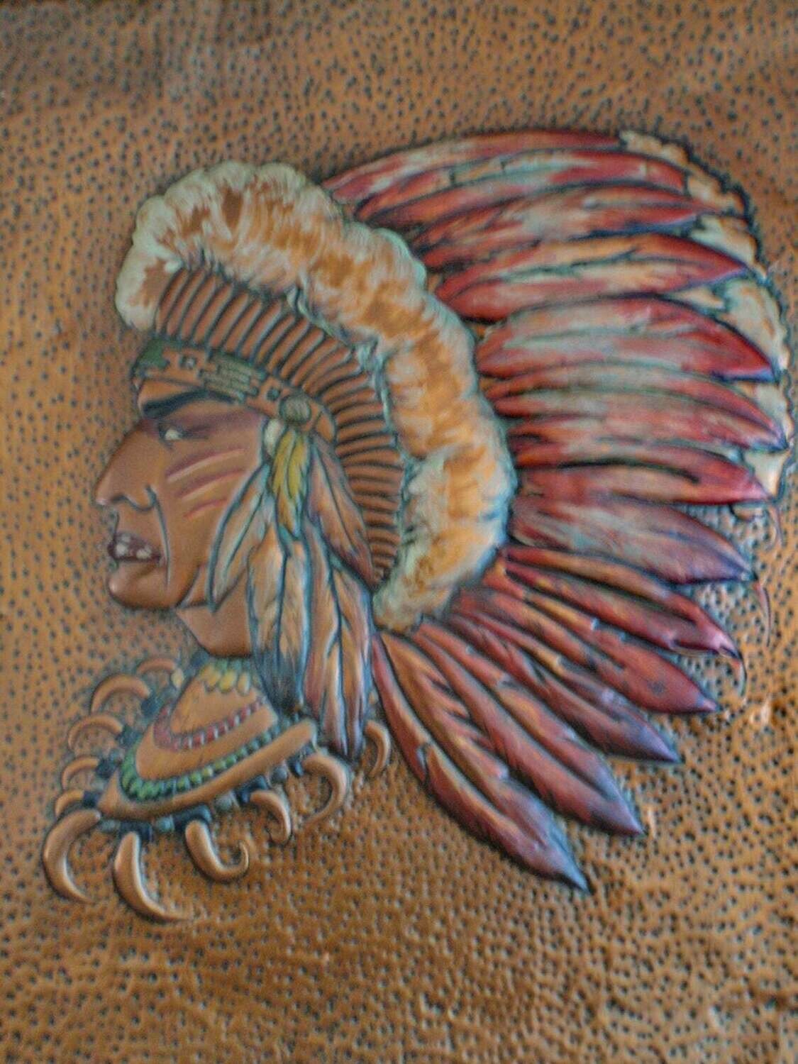 Vintage Hand Crafted Copper Indian Chief Bas Relief Wall Art