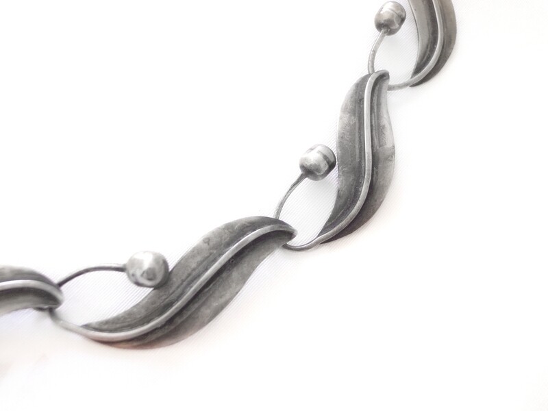 Taxco Silver Gift for Her Sterling Leaf Links Parure