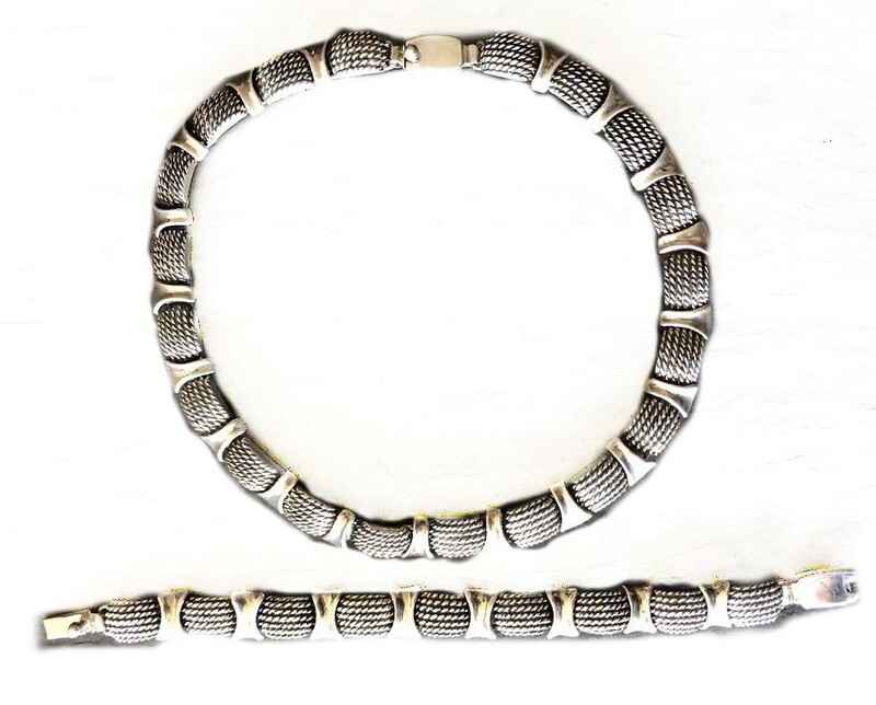 Molina Taxco Trompe L&#39;oeil Silver Necklace Bracelet Set
