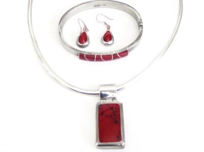 Taxco Silver and Jasper Necklace, Bracelet, Earrings Set