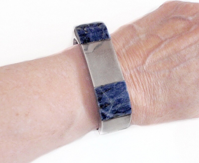 Taxco 950 Inlaid Lapis Square Hinged Cuff Bracelet