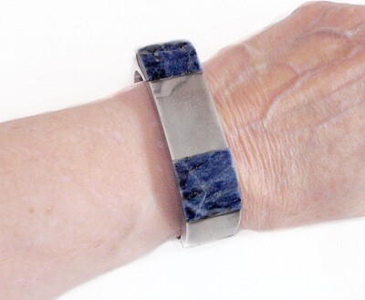 Taxco 950 Inlaid Lapis Square Hinged Cuff Bracelet