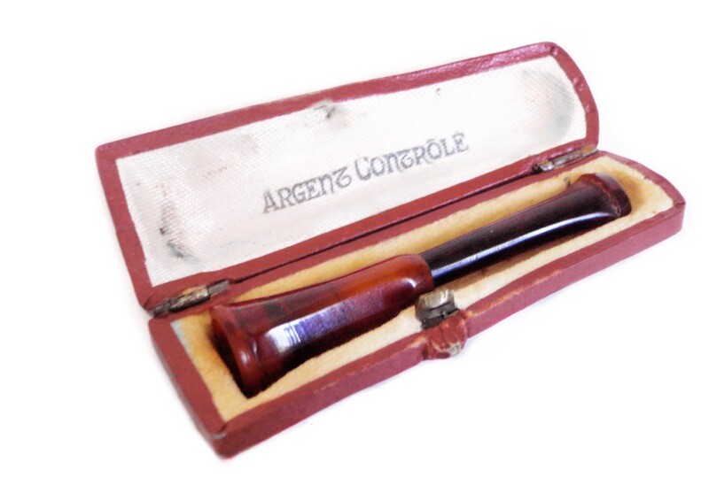 French Art Deco Cased Amber Bakelite Cigarette Holder