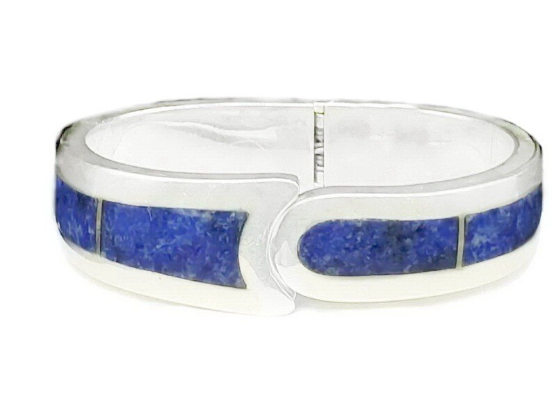 Taxco Sodalite Mexican Silver Hinged Cuff Bracelet