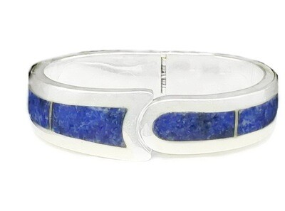 Taxco Sodalite Mexican Silver Hinged Cuff Bracelet