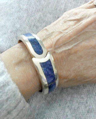 Taxco Sodalite Mexican Silver Hinged Cuff Bracelet
