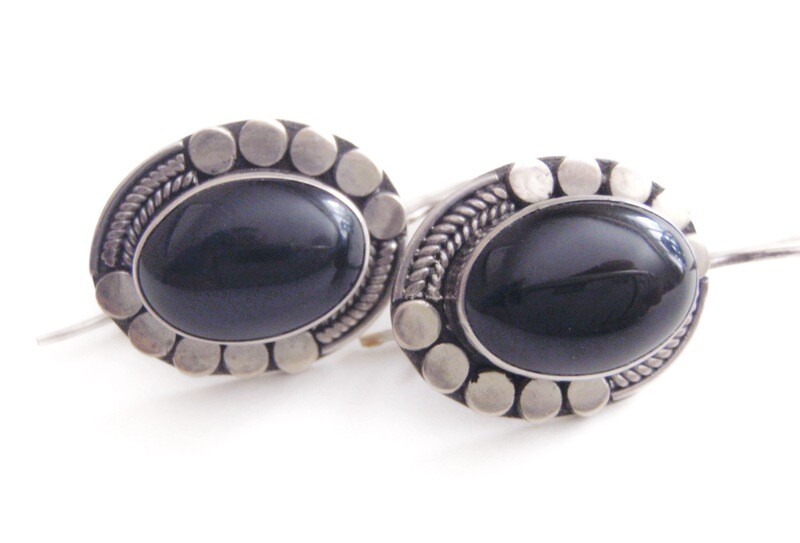 1940's Taxco Mexican Southwestern Onyx Earrings