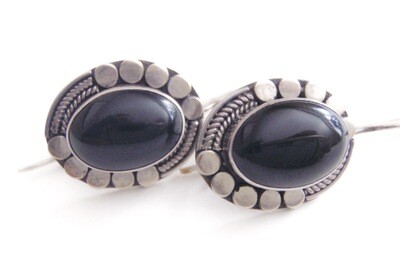 1940's Taxco Mexican Southwestern Onyx Earrings
