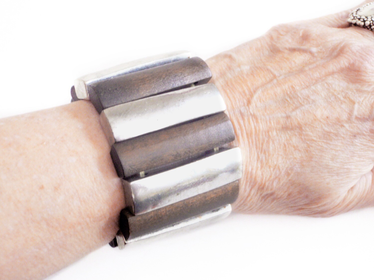 Dark Wood Metal Wide Panel Cuff Bracelet