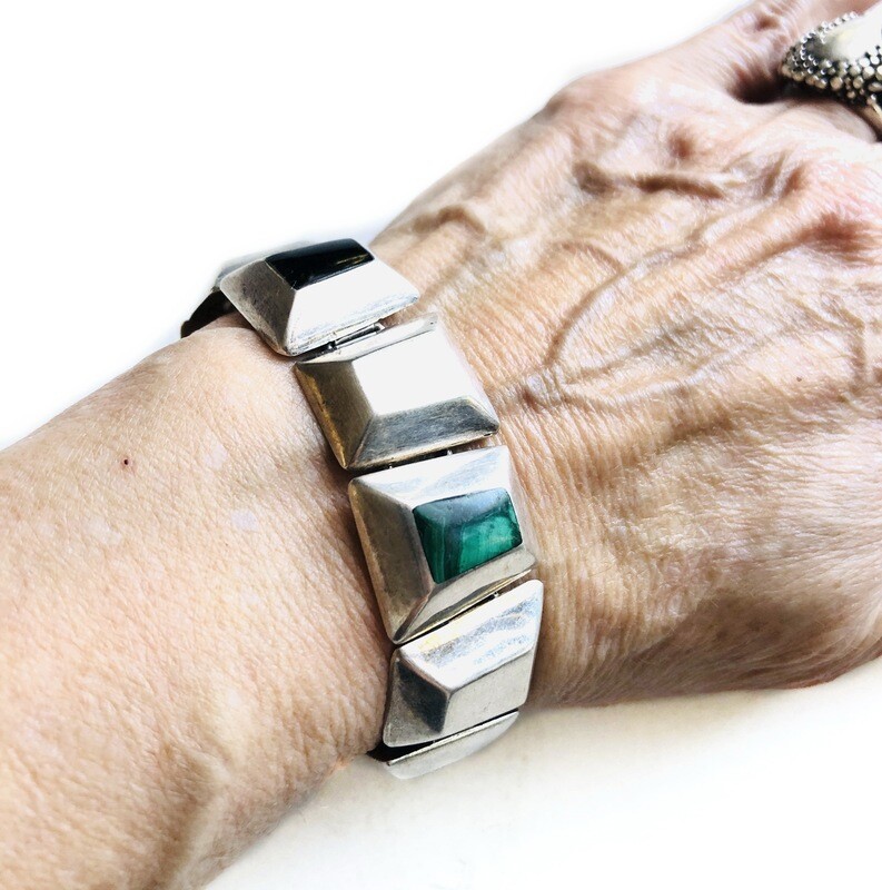 Taxco Onyx Malacite Panel Bracelet 