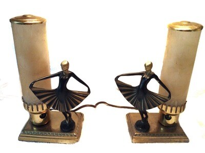 2 Art Deco Dancer Bullet Boudoir Table Lamps