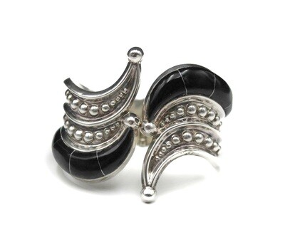 RARE Taxco Silver Onyx Wide Clamper Bracelet