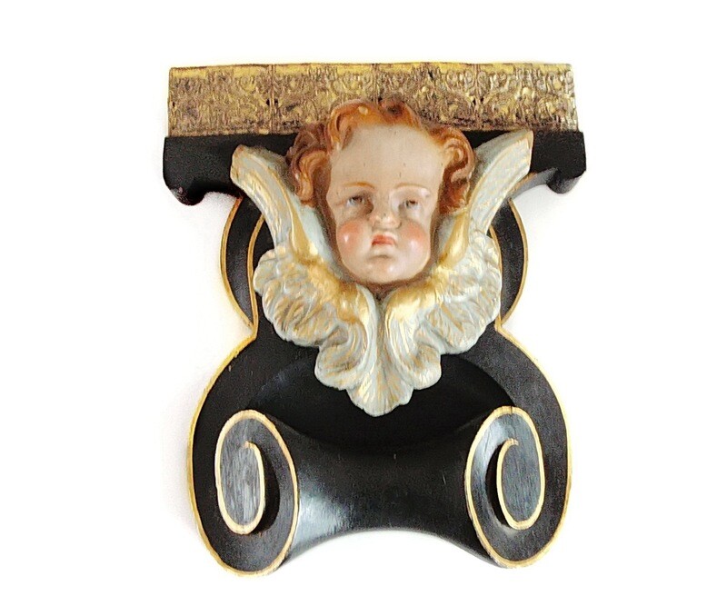 Antique 1700s Cherub Angel Church Panel Bronze Accent
