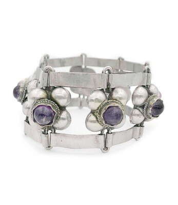 Taxco 9 Panel Amethyst Silver Link Bracelet