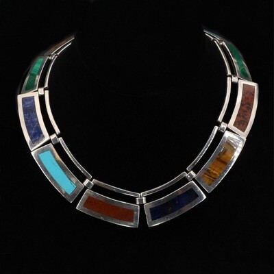 VTG Taxco Multi Stone Hinged Panel Necklace