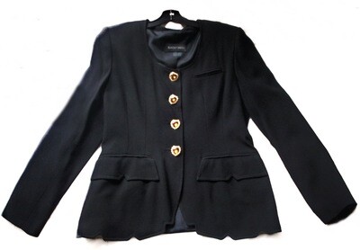1980s Blacky Dress Pantsuit w/ Rhinestone Heart Buttons