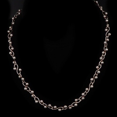 Vtg Italian Sterling Orb Curved Hook Chain Necklace