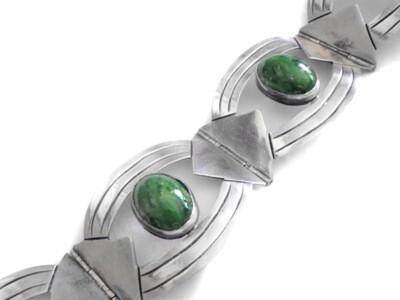 1930s Taxco Silver Cabochon Stones Bracelet Signed
