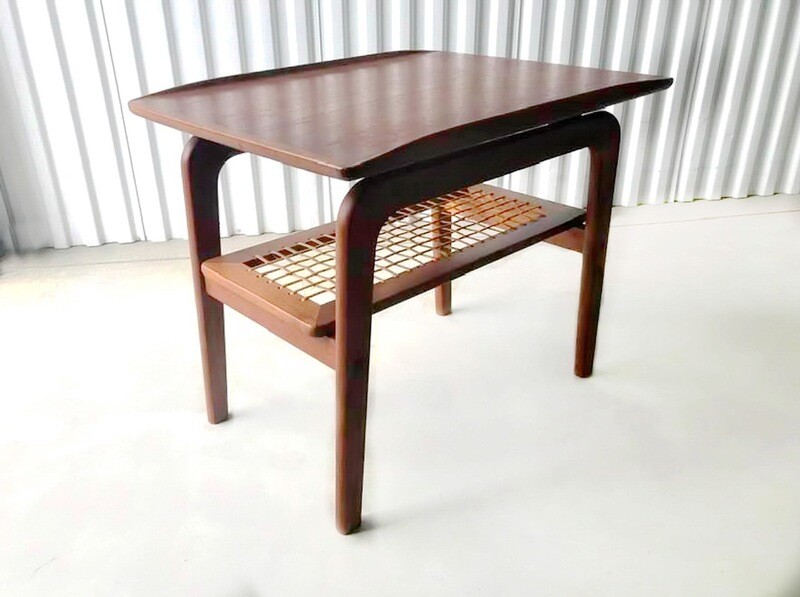 Danish Mid Century Teak and Cane Side Table