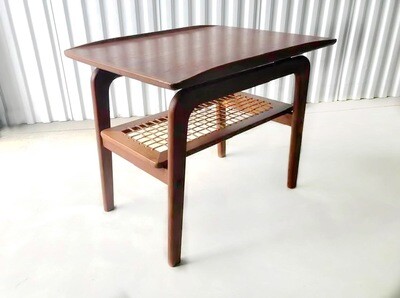 Danish Mid Century Teak and Cane Side Table