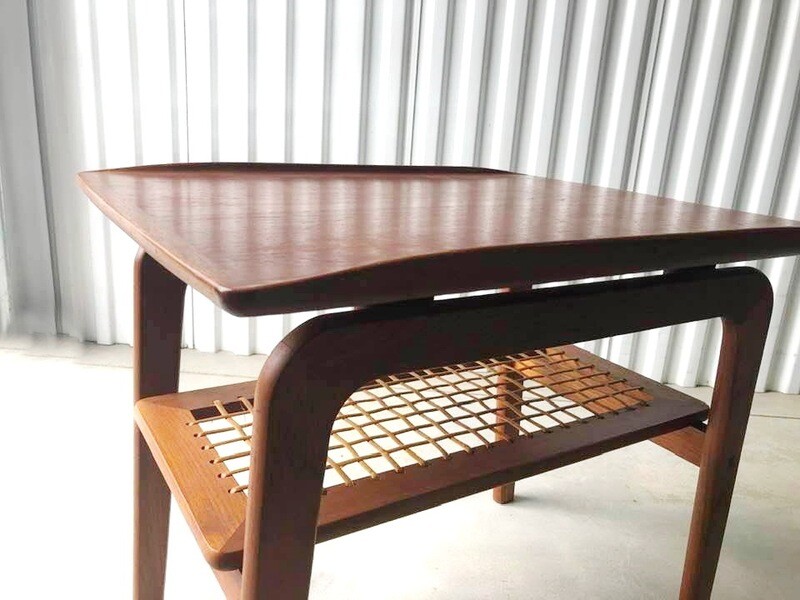 Danish Mid Century Teak and Cane Side Table