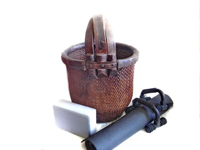 Antique Chinese Cane Basket for Storage
