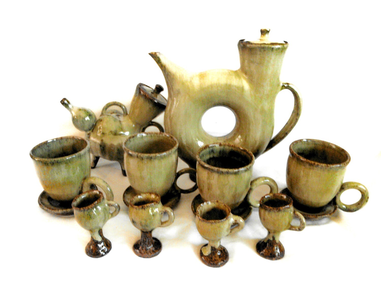 10 PC Vintage Junichi Tanaka Ceramic Sake and Tea Set