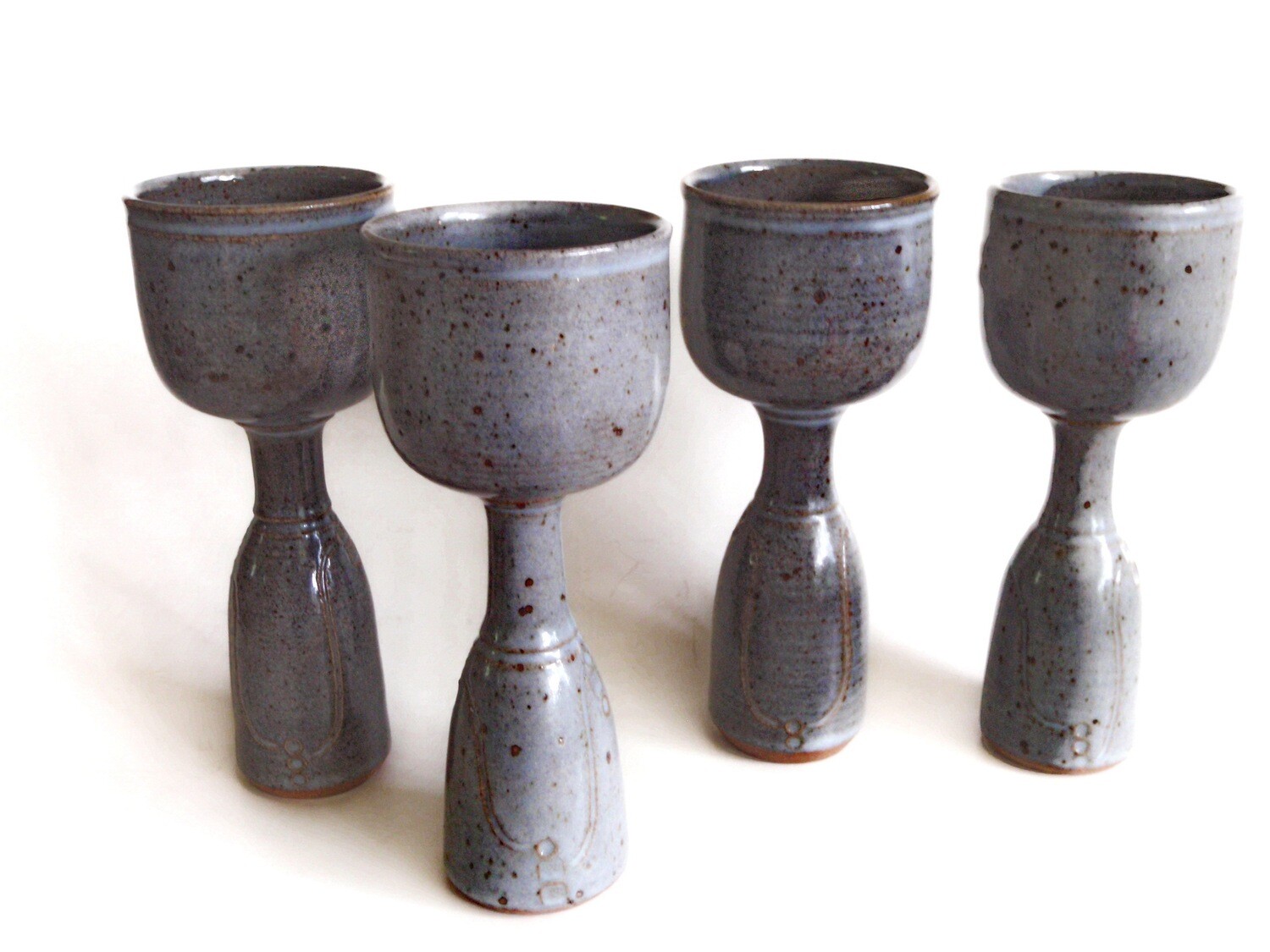 4 Stoneware Footed Goblets for Dinners and Wedding Toasts