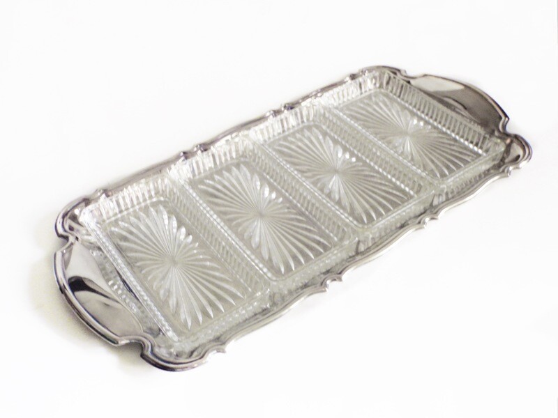 LARGE 50s Serving Tray with 4 Glass Dishes for Entertaining