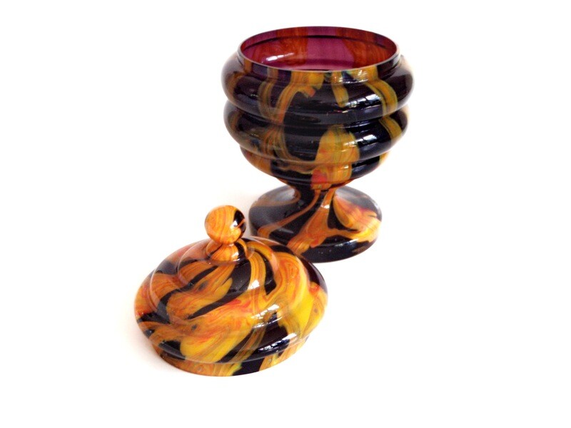Czech Bohemian Glass Lidded Jar and Bowl