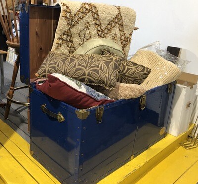 50s Everlite Blue Metal Cedar Steamer Trunk Storage