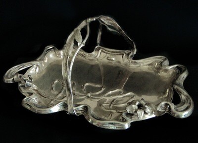 Art Nouveau LARGE Reticulated AA Silver Tray w/ Handle